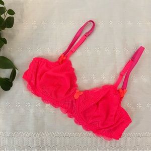 Mimi Holliday Hot Lips pink balconette bra with heart lace 32B